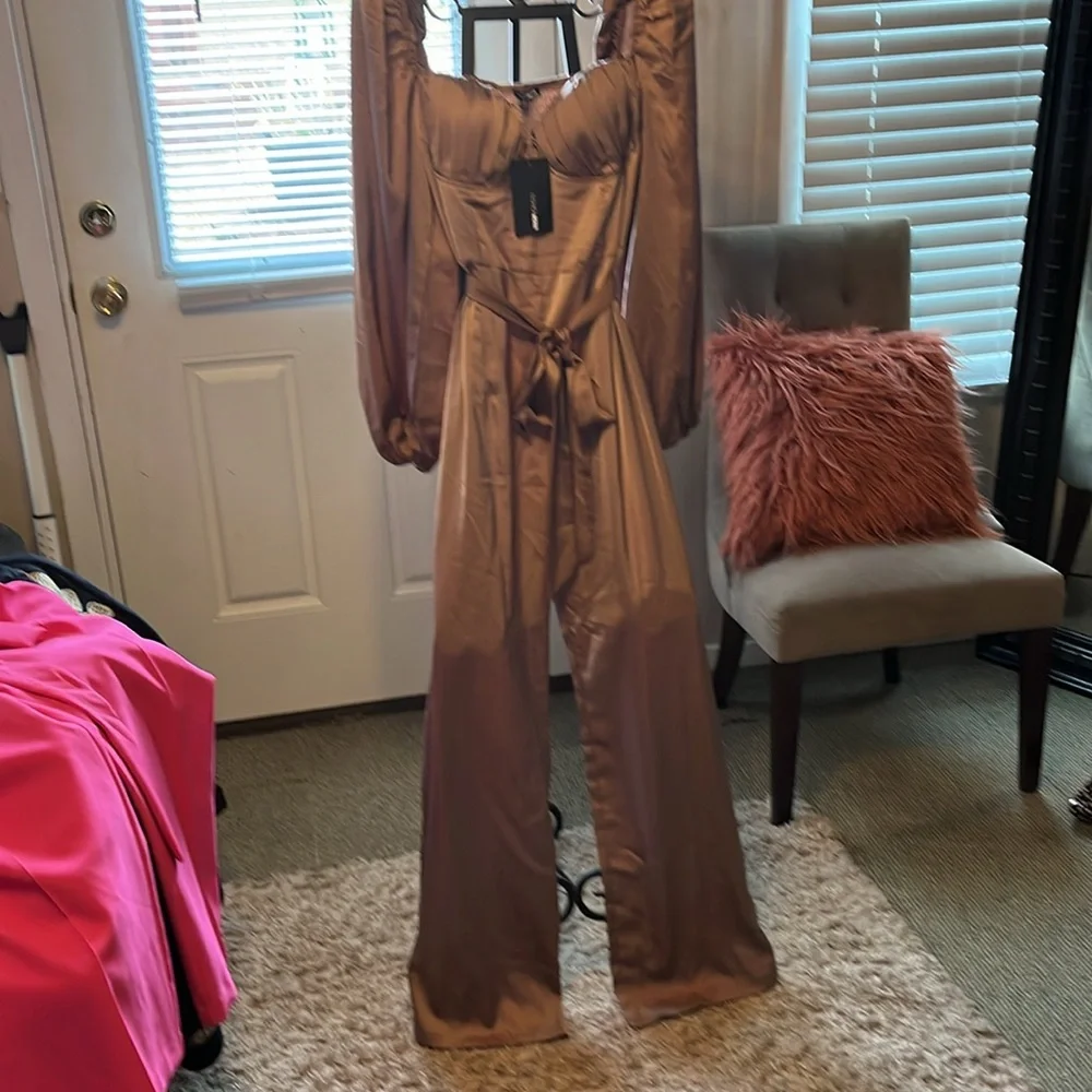 Satin wide legs jumpsuit - Picture 3 of 7